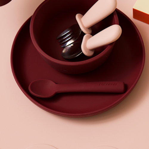 Rommer Plum dinner set and Posy toddler cutlery set